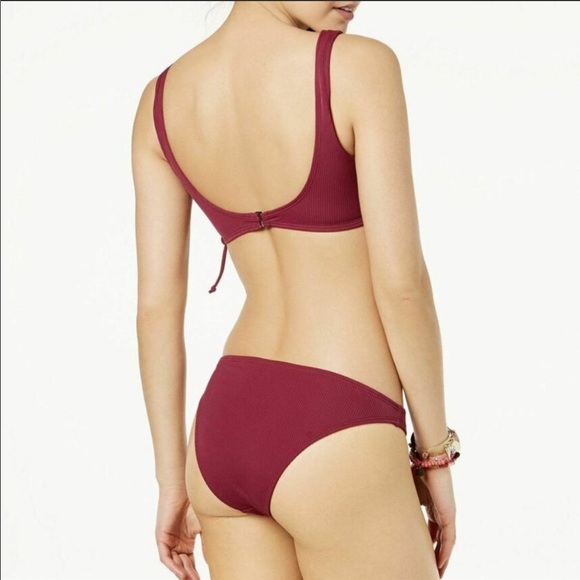 🔥CALIFORNIA WAVES🔥2-Piece Swimsuit Side Lace-Up Bikini Wine Small NWT - Picture 2 of 7